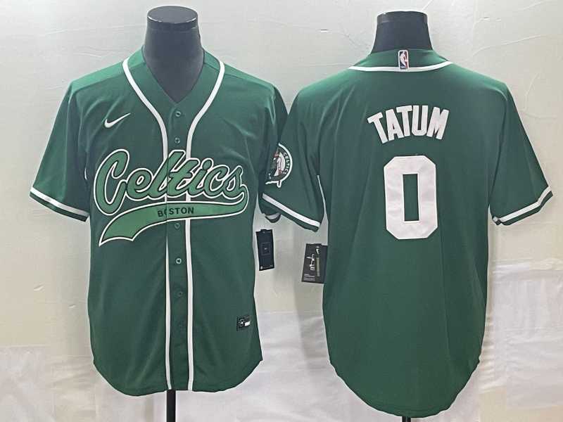 Mens Boston Celtics #0 Jayson Tatum Green With Patch Stitched Baseball Jersey